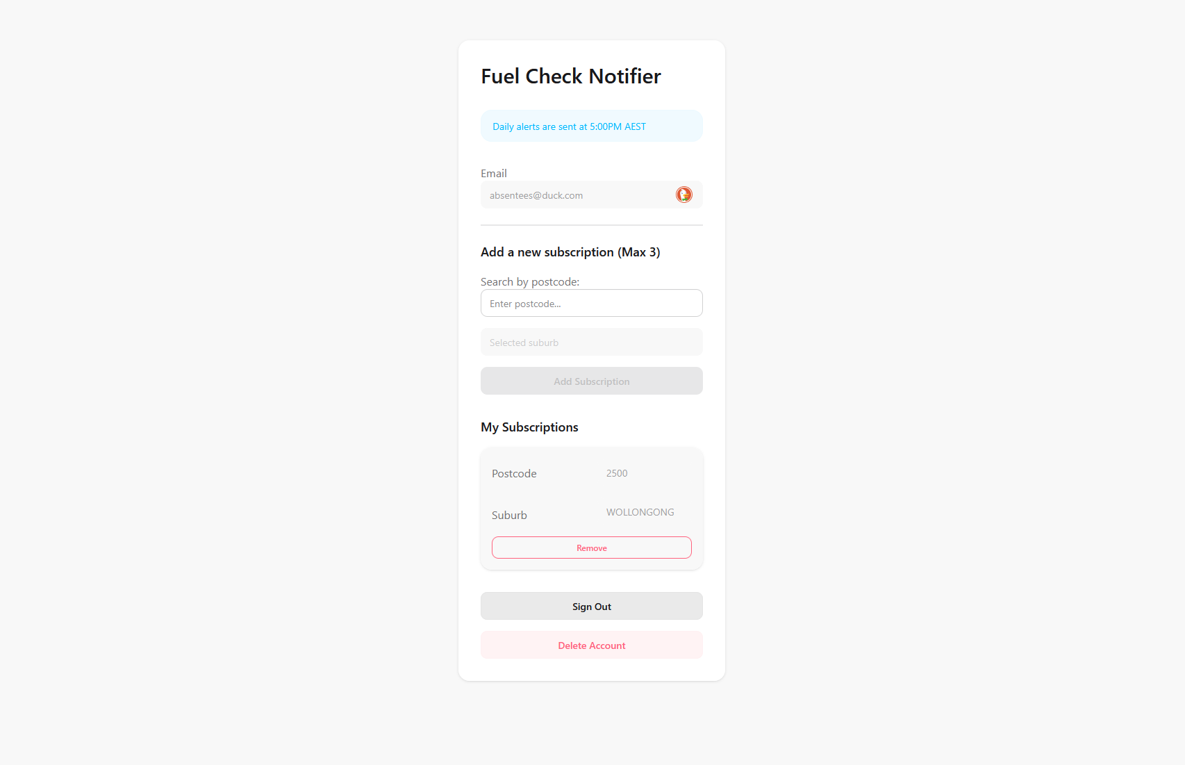 Emailing the cheapest fuel in your area